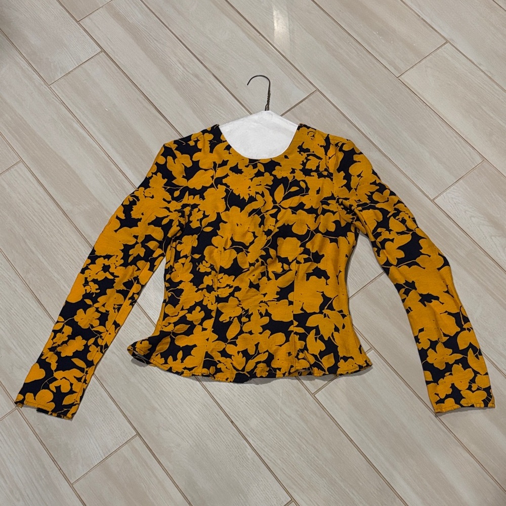 Floral Long Sleeve Top in Black and Mustard